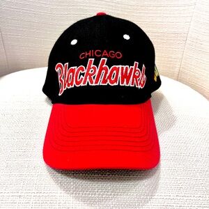 Chicago Blackhawks Snapback Hat Black Red Mens Adjustable Cap Retro Logo NHL